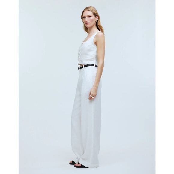 Madewell The Harlow Wide Leg Pants in 100% Linen Eyelet White NWOT Size 14P - Picture 5 of 14
